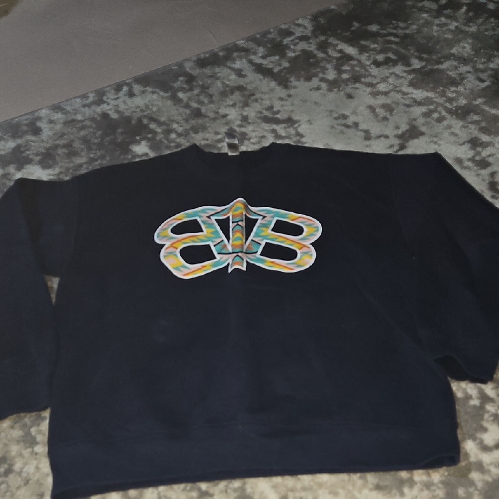 Western Print Boutique Aztec Pullover Sweatshirt Navy Size Large
